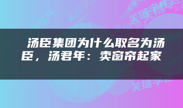  汤臣集团为什么取名为汤臣，汤君年：卖窗帘起家 