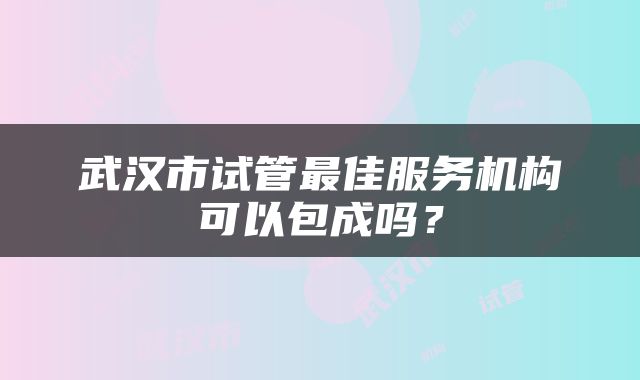 武汉市试管最佳服务机构可以包成吗?