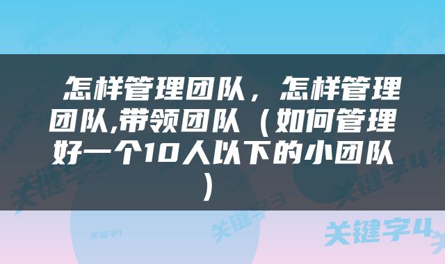  怎样管理团队，怎样管理团队,带领团队（如何管理好一个10人以下的小团队） 