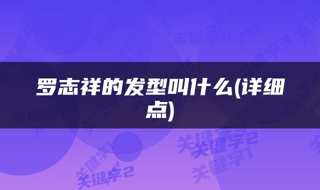 罗志祥的发型叫什么(详细点)