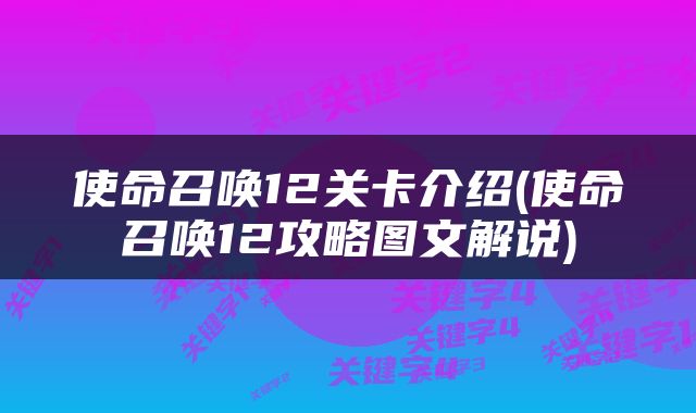 使命召唤12关卡介绍(使命召唤12攻略图文解说)