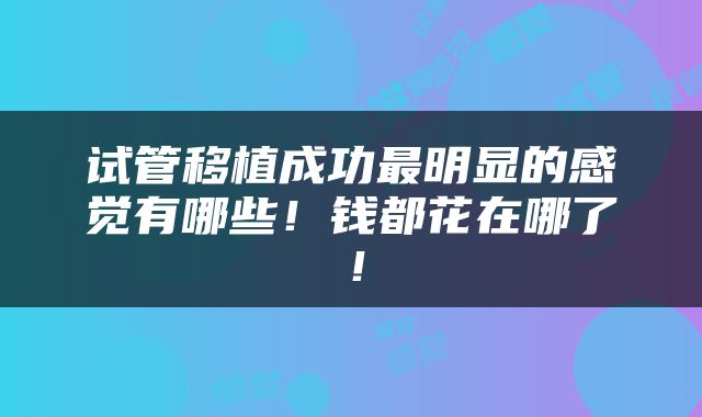 试管移植成功最明显的感觉有哪些！钱都花在哪了！
