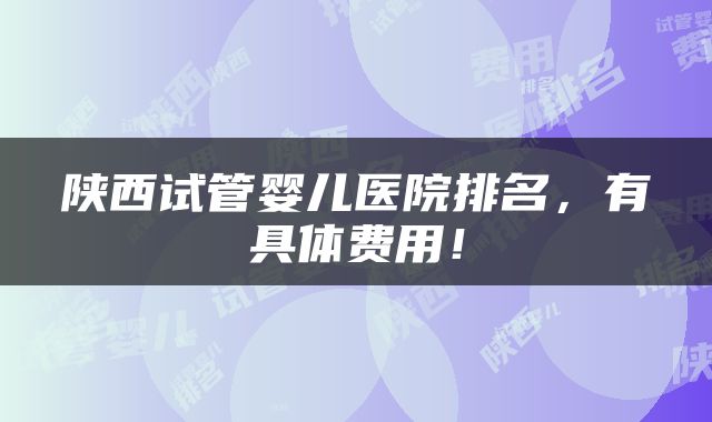 陕西试管婴儿医院排名，有具体费用！