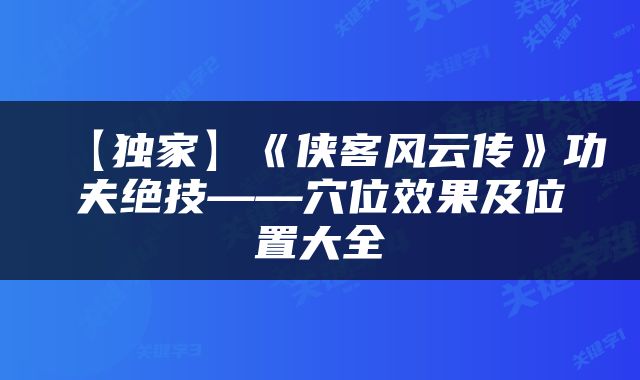 【独家】《侠客风云传》功夫绝技——穴位效果及位置大全