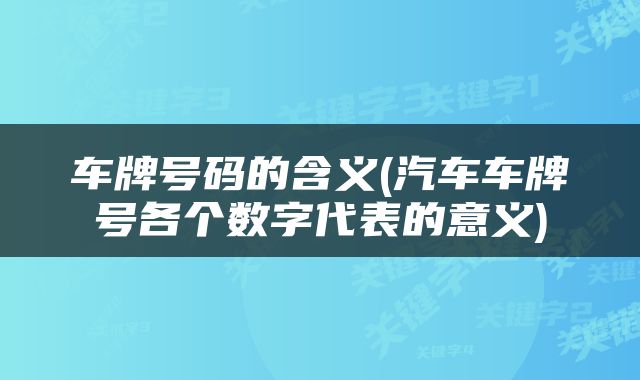 车牌号码的含义(汽车车牌号各个数字代表的意义)