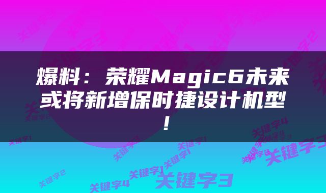 爆料：荣耀Magic6未来或将新增保时捷设计机型！