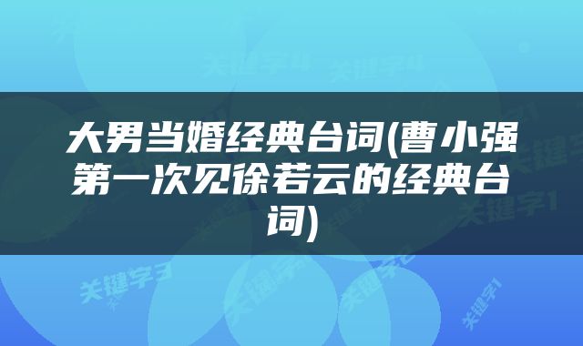 大男当婚经典台词(曹小强第一次见徐若云的经典台词)