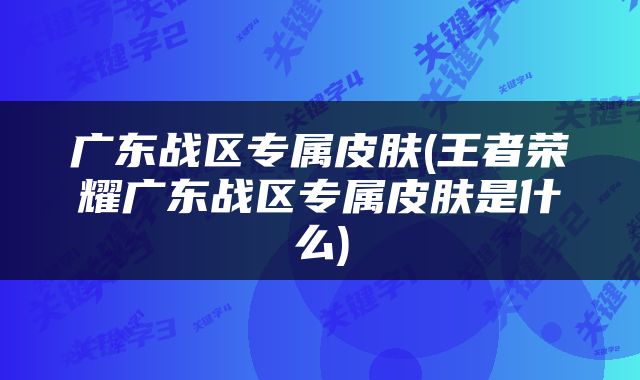广东战区专属皮肤(王者荣耀广东战区专属皮肤是什么)