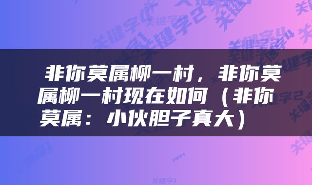  非你莫属柳一村，非你莫属柳一村现在如何（非你莫属：小伙胆子真大） 