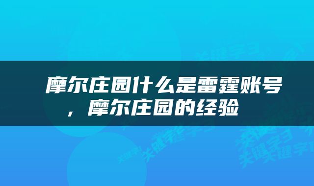  摩尔庄园什么是雷霆账号，摩尔庄园的经验 