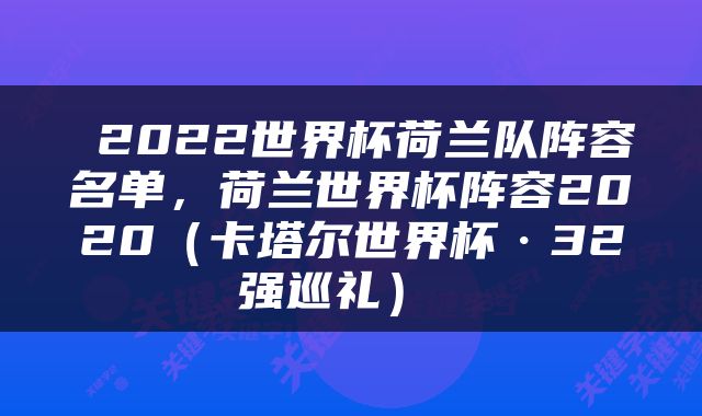  2022世界杯荷兰队阵容名单，荷兰世界杯阵容2020（卡塔尔世界杯·32强巡礼） 