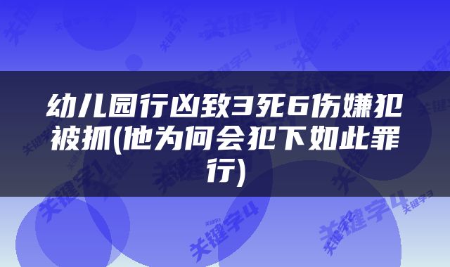 幼儿园行凶致3死6伤嫌犯被抓(他为何会犯下如此罪行)