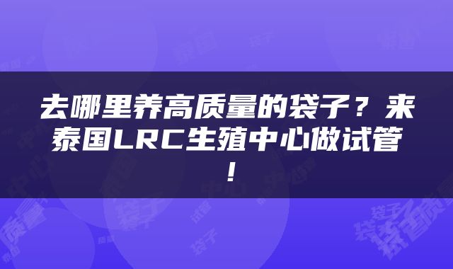 去哪里养高质量的袋子？来泰国LRC生殖中心做试管！