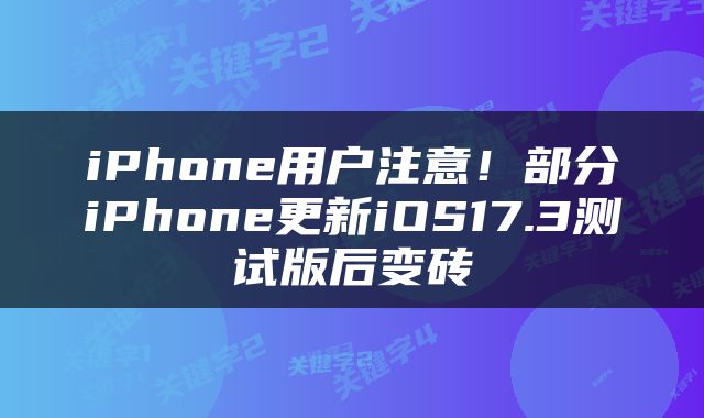iPhone用户注意！部分iPhone更新iOS17.3测试版后变砖