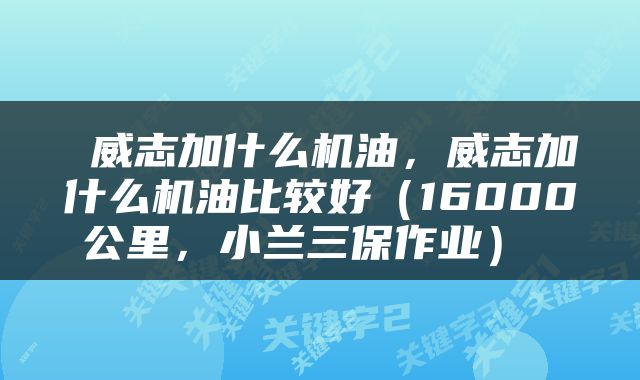  威志加什么机油，威志加什么机油比较好（16000公里，小兰三保作业） 