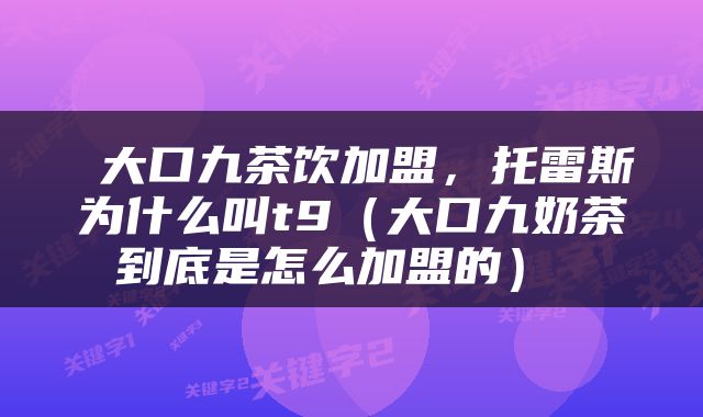 大口九茶饮加盟，托雷斯为什么叫t9（大口九奶茶到底是怎么加盟的） 