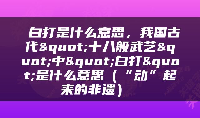  白打是什么意思，我国古代"十八般武艺"中"白打"是什么意思（“动”起来的非遗） 