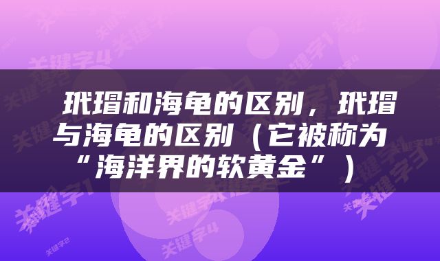  玳瑁和海龟的区别，玳瑁与海龟的区别（它被称为“海洋界的软黄金”） 
