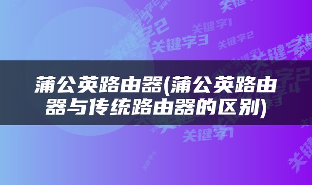 蒲公英路由器(蒲公英路由器与传统路由器的区别)