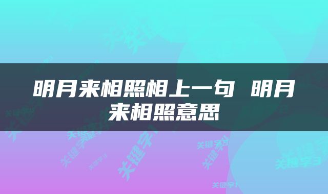 明月来相照相上一句 明月来相照意思