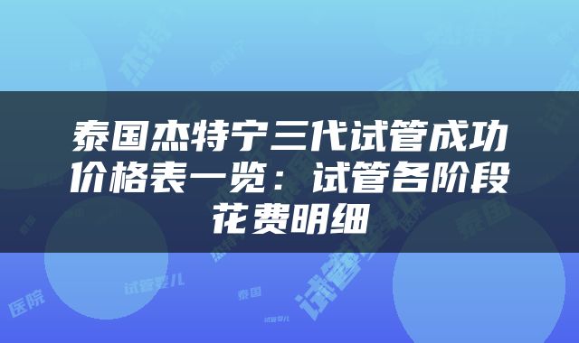 泰国杰特宁三代试管成功价格表一览：试管各阶段花费明细