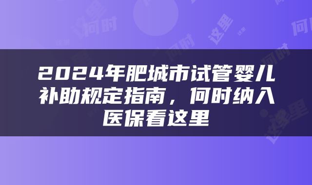 2024年肥城市试管婴儿补助规定指南，何时纳入医保看这里