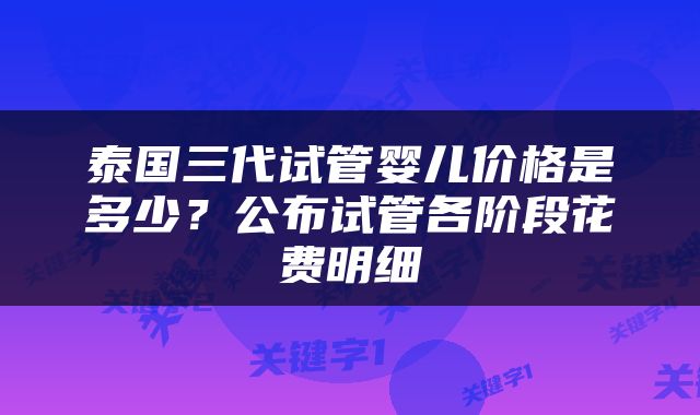 泰国三代试管婴儿价格是多少？公布试管各阶段花费明细