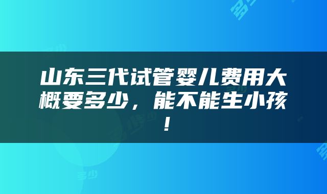 山东三代试管婴儿费用大概要多少，能不能生小孩！