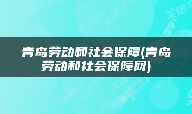 青岛劳动和社会保障(青岛劳动和社会保障网)