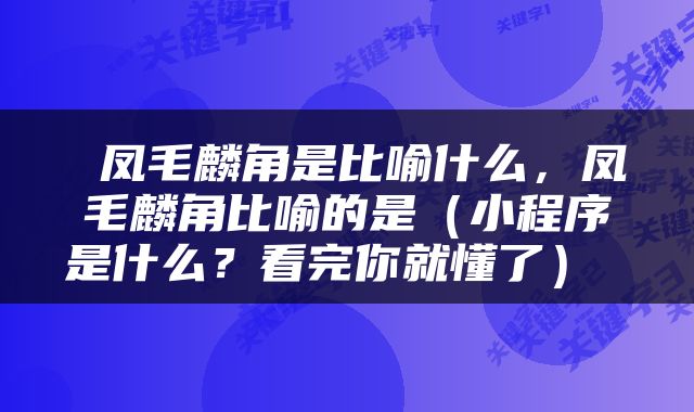  凤毛麟角是比喻什么，凤毛麟角比喻的是（小程序是什么？看完你就懂了） 