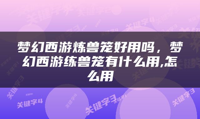 梦幻西游炼兽笼好用吗，梦幻西游练兽笼有什么用,怎么用