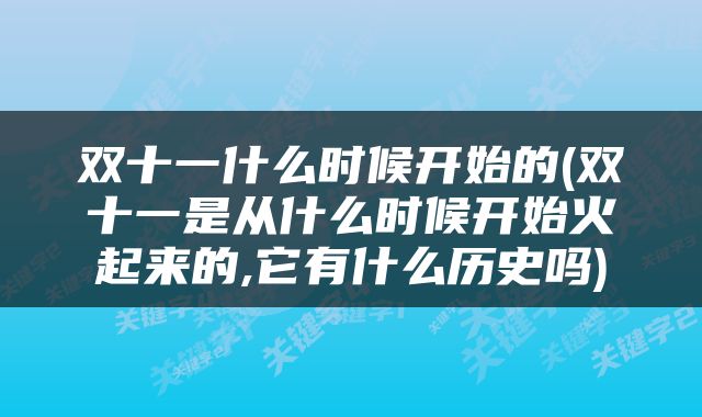 双十一什么时候开始的(双十一是从什么时候开始火起来的,它有什么历史吗)