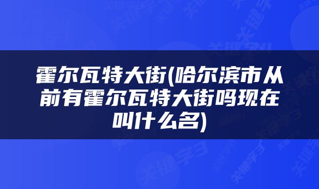 霍尔瓦特大街(哈尔滨市从前有霍尔瓦特大街吗现在叫什么名)