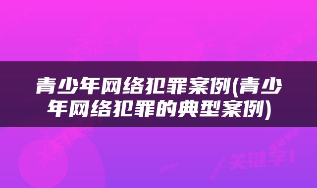 青少年网络犯罪案例(青少年网络犯罪的典型案例)
