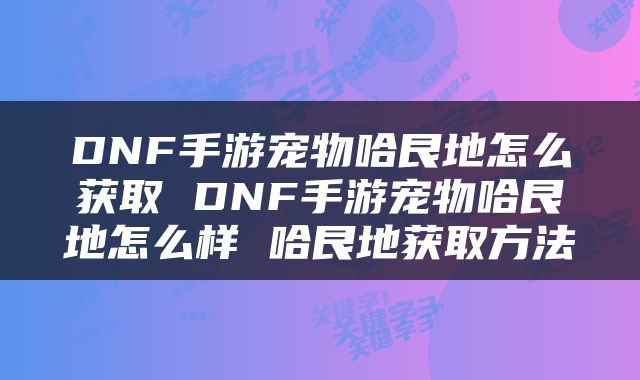 DNF手游宠物哈艮地怎么获取 DNF手游宠物哈艮地怎么样 哈艮地获取方法