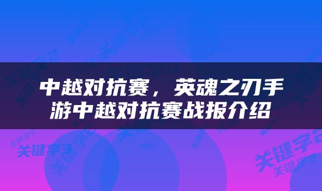 中越对抗赛，英魂之刃手游中越对抗赛战报介绍