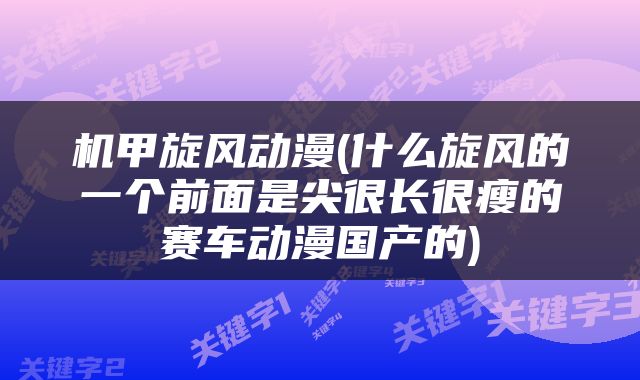 机甲旋风动漫(什么旋风的一个前面是尖很长很瘦的赛车动漫国产的)