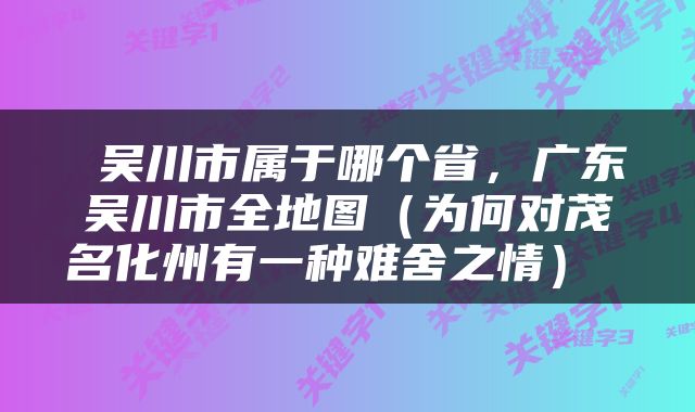  吴川市属于哪个省，广东吴川市全地图（为何对茂名化州有一种难舍之情） 