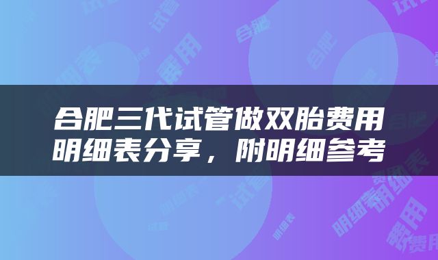 合肥三代试管做双胎费用明细表分享，附明细参考