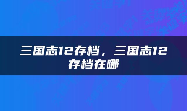 三国志12存档，三国志12存档在哪
