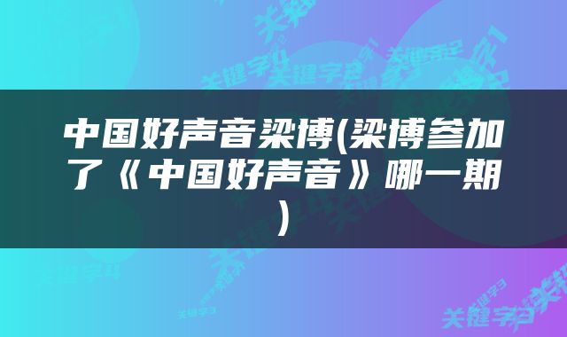 中国好声音梁博(梁博参加了《中国好声音》哪一期)