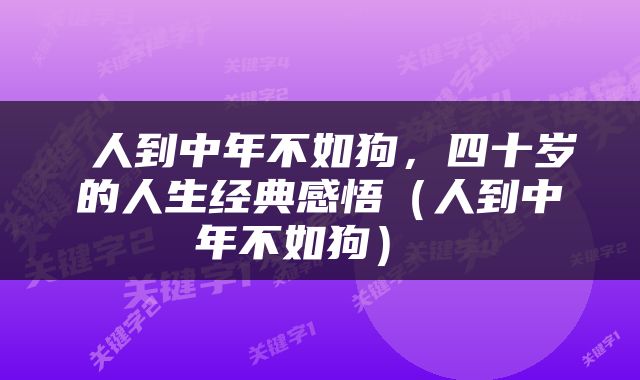  人到中年不如狗，四十岁的人生经典感悟（人到中年不如狗） 