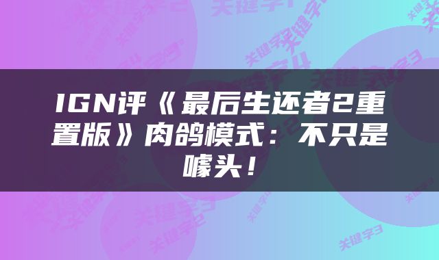 IGN评《最后生还者2重置版》肉鸽模式：不只是噱头！