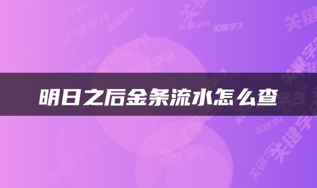 明日之后金条流水怎么查