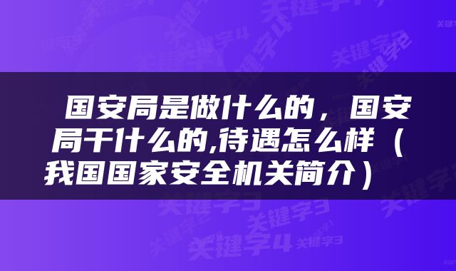  国安局是做什么的，国安局干什么的,待遇怎么样（我国国家安全机关简介） 