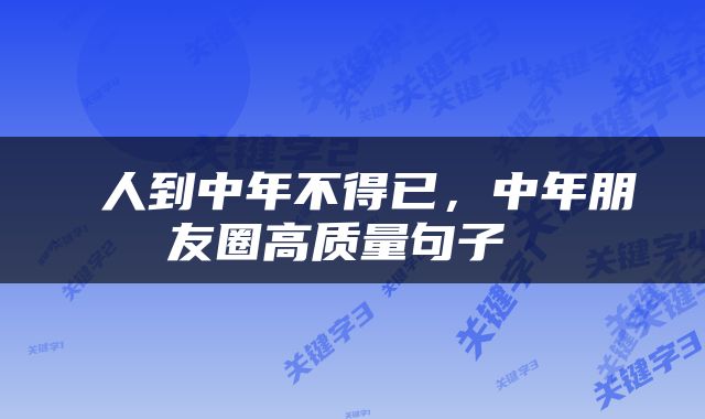  人到中年不得已，中年朋友圈高质量句子 