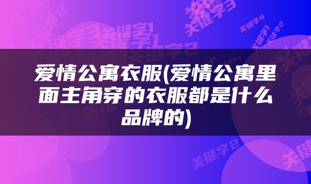 爱情公寓衣服(爱情公寓里面主角穿的衣服都是什么品牌的)