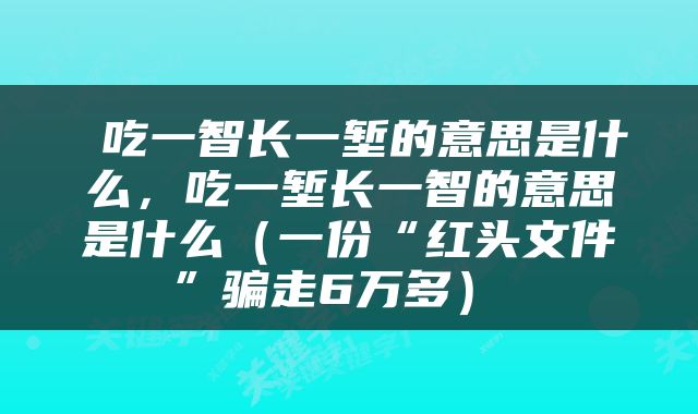  吃一智长一堑的意思是什么，吃一堑长一智的意思是什么（一份“红头文件”骗走6万多） 