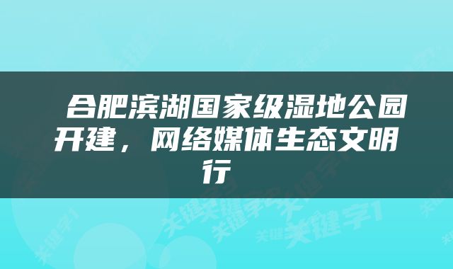  合肥滨湖国家级湿地公园开建，网络媒体生态文明行 
