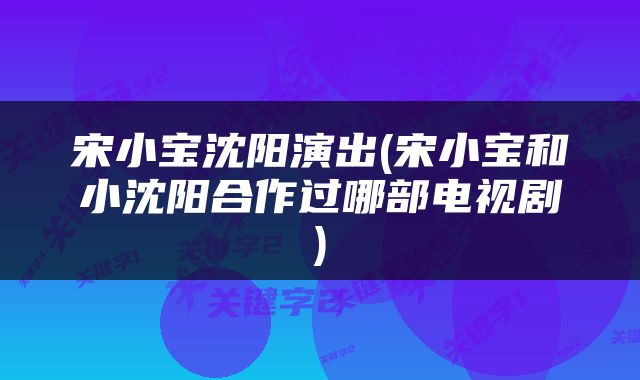 宋小宝沈阳演出(宋小宝和小沈阳合作过哪部电视剧)